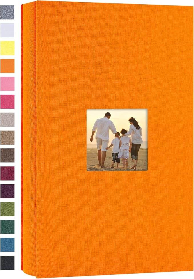 potricher Photo Album 4x6 Pictures, 300 Pockets, Linen Cover, Orange | Linen Cover, Front Window, Large Capacity 4x6 Picture Albums, Photo Book for Family, Wedding, Anniversary, Baby, Keepsake by potricher