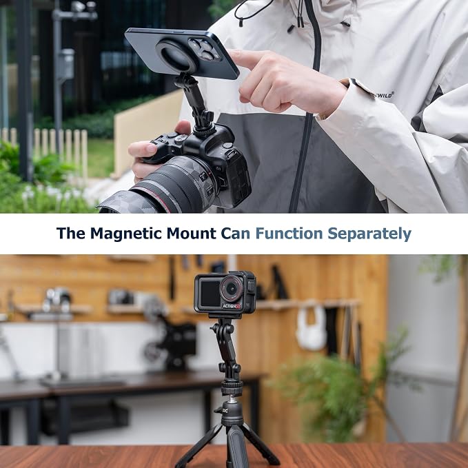 JJC Expansion Adapter & Magnetic Phone Holder for DJI Pocket 4/3 Xtra Muse | with Cold Shoe and Magsafe Bracket for iPhone 17 16 15 14, Osmo Pocket4 Pocket3 Phone Vlog Accessories on Tripod - Image 5