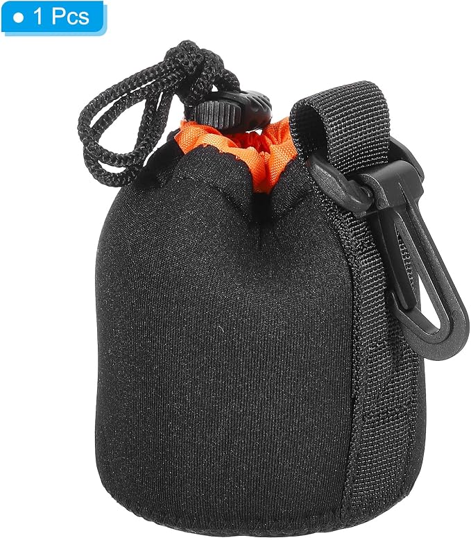 PATIKIL Camera Lens Bag, 1 Pcs 3" ID x 3.9" H Drawstring Lens Pouch with Thick Protective Neoprene, Lens Case for DSLR Camera Lens, Water Coffee Cups Black, Orange - Image 3