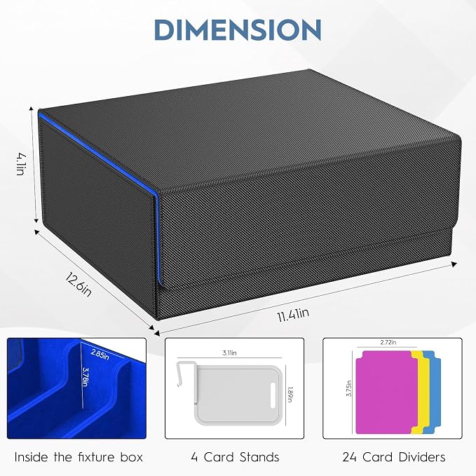 4 Row Trading Card Storage Box, 3200+ MTG Card Storage, Black & Blue | TCG Card Organizer Box with 24 Colorful Dividers and 4 Stands, Bulk PKM Storage, Deck Case Holder Fits for YuGiOh, Game Cards - Image 7