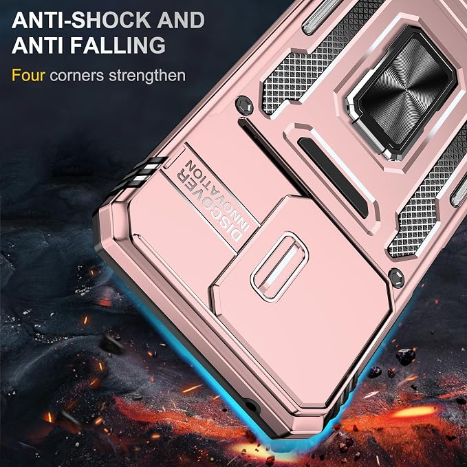 for Moto G 2025 Case with Screen Protector and with Camera Cover, 360°Military Grade Rotatable Kickstand (Heavy Duty) Shockproof Protective, Case for Moto G 2025 Rose Gold - Image 3
