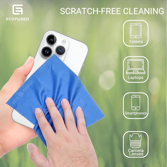 Eco-Fused Microfiber Cleaning Cloths - 10 Colorful Cloths and 2 White Cloths - Ideal for Cleaning Glasses, Spectacles, Camera Lenses, iPad, Tablets, Phones, LCD Screens (Blue/Grey) - Image 3