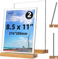 8.5x11 Inch Acrylic Sign Holder with Wooden Base, Desktop Display Stand (8.5x11 2Pack) by YEEON