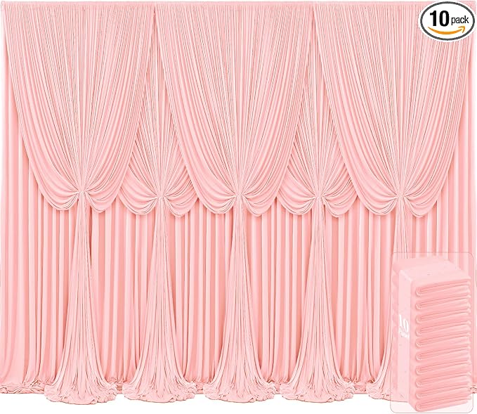 10 Panels Blush Pink Backdrop Curtains for Wedding Party Wrinkle Free Backdrops Curtain Drapes Fabric Decorations Photo Back Drop Cloth for Baby Shower Photography Stage Reception 50ft(W) x 12ft(H) by Tao-GePartyDecorations