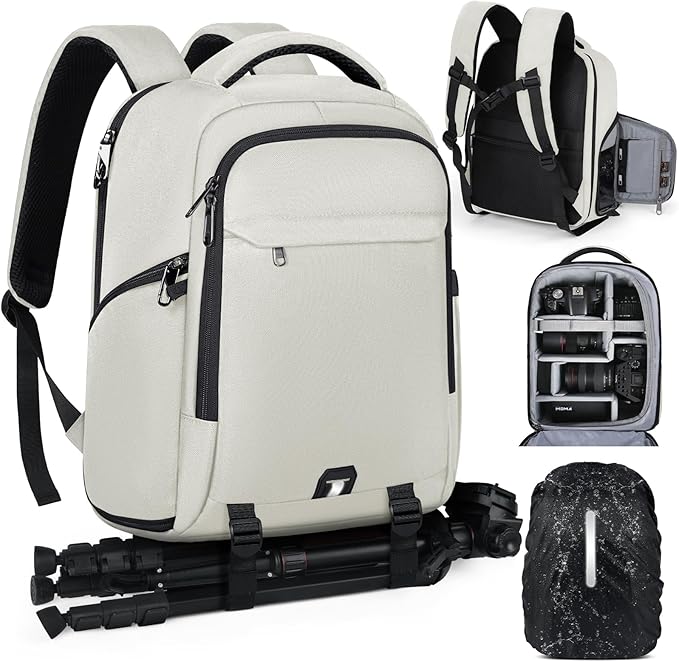 Camera Backpack Camera Bag for Photographers DSLR SLR Mirrorless Camera Cases with Waterproof Rain Cover & Laptop Compartment Fits 14 Inch Laptop,Anti Theft Travel photography backpack,Beige by RAINSMORE