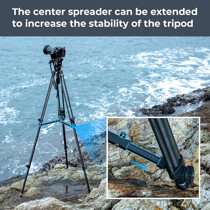 SmallRig AD-50 Carbon Fiber Video Tripod 64" Lightweight Fluid Head | Max. Payload 13.2lb, Step-Less Damping Fluid Head, Detachable Handle, Lift Rope, for Camcorder and Cameras - Image 9