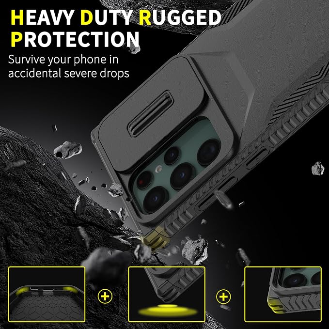 for Galaxy S22 Ultra Case with 1 HD Screen Protector & Slide Camera Cover [Military-Grade] Phone Case Heavy Duty Rugged Shockproof Protective Cover for Samsung Galaxy S22 Ultra(Black) - Image 3