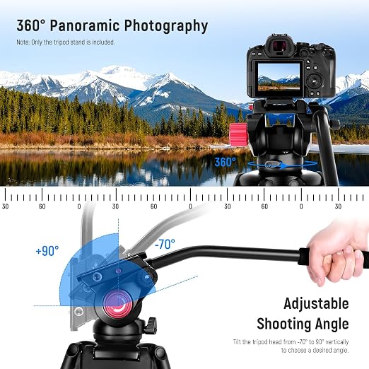 NEEWER 79"/200cm Video Tripod, Heavy Duty Aluminum Alloy Camera Tripod Stand with 360° Fluid Drag Head, QR Plate Compatible with Canon Nikon Sony and Other DSLR Camera Camcorder, Load Up to 17.6lb/8kg - Image 6