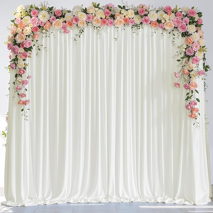 Ivory Backdrop Curtain for Wedding Parties Backdrop Drapes 10x8FT | Wrinkle Free Polyester Curtain Backdrop Ivory Draping Fabric for Backdrop Photoshoot Birthday Party Background,2 Panel 5x8FT by Wokceer