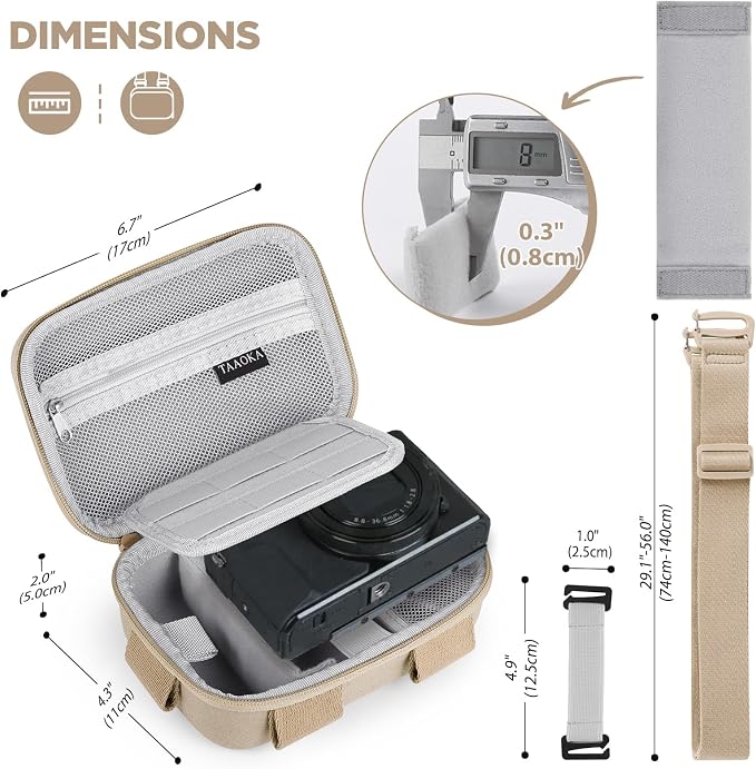 TAAOKA Digital Camera Case, Protective & Lightweight Camera Case with 3 Carrying Ways, Waterproof & Shockproof Small Camera Bag for PowerShot/Sony DSCW800/DSCW830 - Beige - Image 6