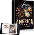 Small Photo Album 5x7, 60 Pockets Holds 120 Photos, Slip-in Pocket Photo Storage Book with Black Elastic Band for Family Wedding Baby Travel Pictures, Vintage Bald Eagle Usa Flag by Unknown