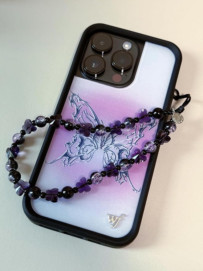 Drawwind Phone Charm Strap Cute Wrist Straps Cell Phone Charm String Y2K Aesthetic Lanyard Wristlet Chain for Case Camera AirPods Bags Keychains (Purple Butterfly) - Image 5