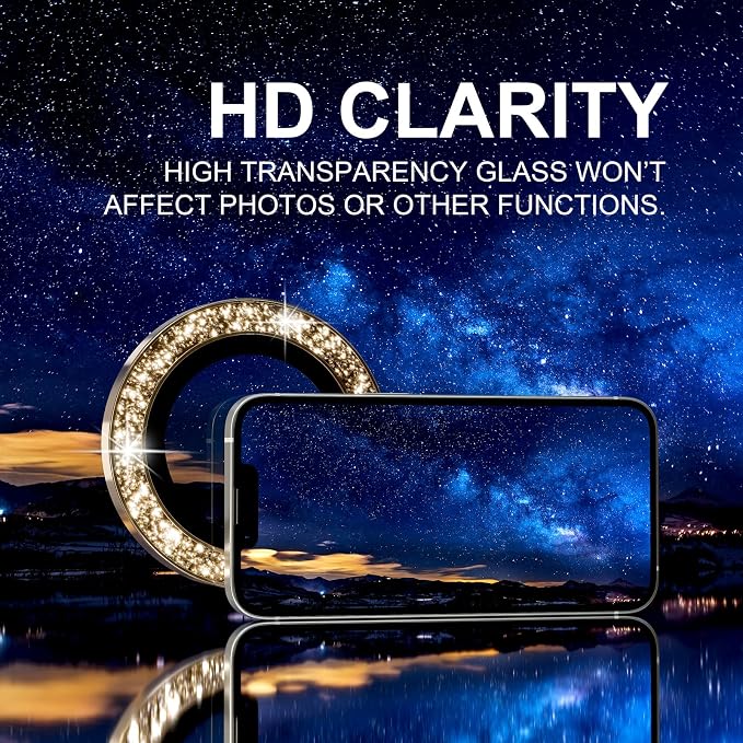 Choiche for iPhone 17e / 16e Camera Lens Protector Bling, Glitter-Gold | Ultra HD, 9H Tempered Glass Camera Cover Screen Protector Metal Individual Ring Decoration Accessories, 1-Lens, 6.1-inch - Image 5