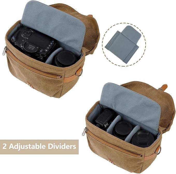 BAGSMART Canvas Crossbody Camera Bag with Rain Cover for Women Men, Khaki | SLR DSLR Camera Case, Compact Camera Shoulder Bag - Image 2