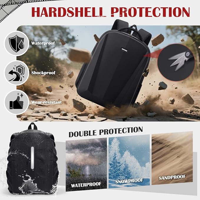 SDYSM Camera Backpack, Hardshell DSLR/SLR Camera Bag with Lens Pouch & 15.6" Laptop Compartment Waterproof Camera Case with Rain Cover Photography Backpack Compatible for Canon/Nikon/Sony/Drone Black - Image 5