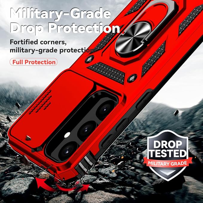 for Samsung Galaxy S24 Plus Case with Camera Lens Cover HD Screen Protector, Military-Grade Drop Tested Magnetic Ring Holder Kickstand Protective Phone Case for Samsung Galaxy S24 Plus (Red) - Image 5