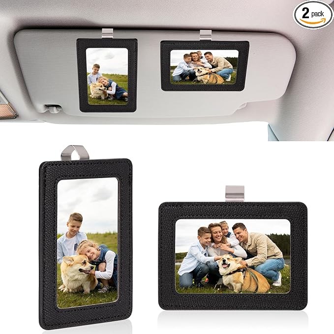 2 Pack Car Picture Frame Visor Clip Leather Sun Visor Photo Clip Holder Personalized Car Picture Holder Display Visor Photo Frame Vertical Horizontal fit 2.36"x3.54" Photo Mini Instant Film by SMAODSGN