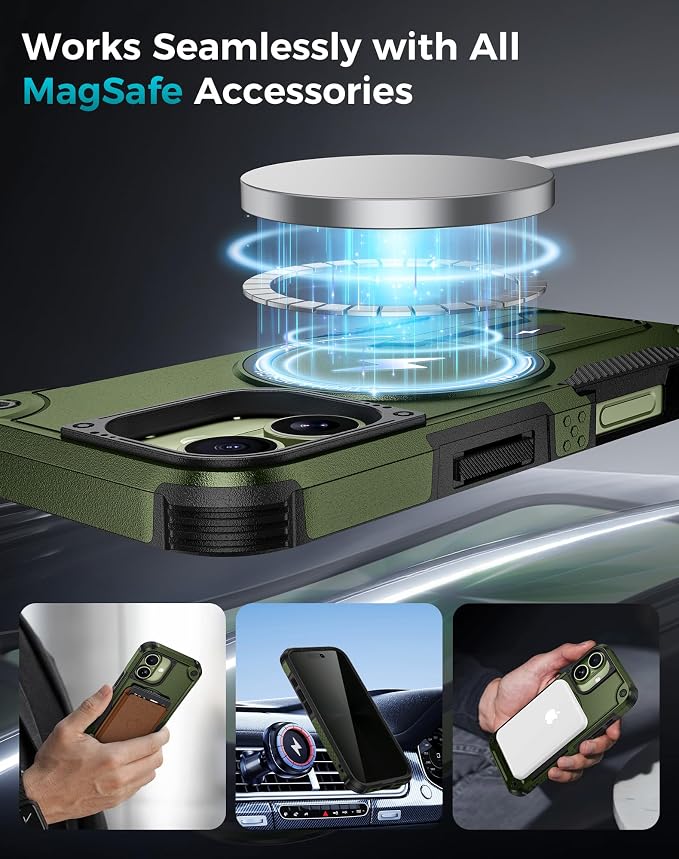 Goton 3 in 1 for iPhone 17 Case with Privacy Screen Protector Green | Glass Camera Lens Protector,Compatible for MagSafe,Invisible Kickstand, Shockproof Phone Cover for iPhone17 - Image 6