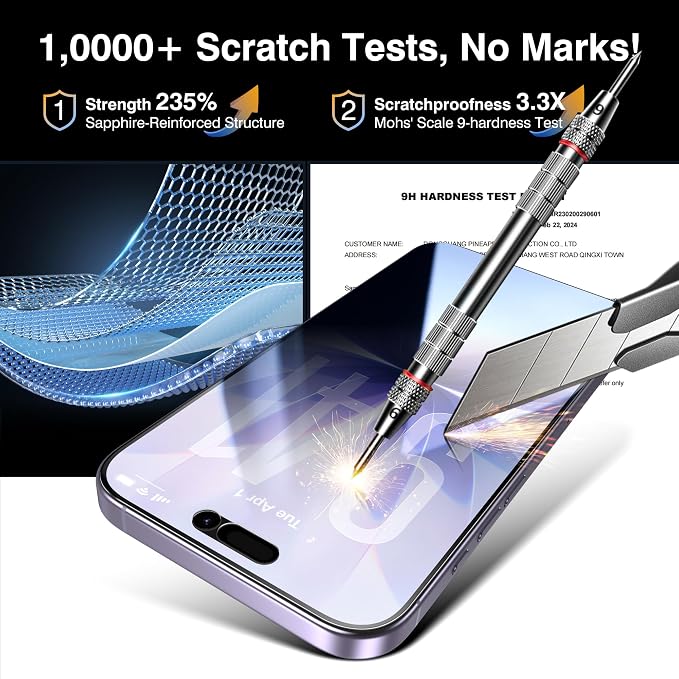 EZ-GLAZ-4+2 Pack for iPhone 17 Privacy Screen Protector (6.3") | 2-Pack Lens Protectors, Alignment Kit, Easy Installation, 9H+ Tempered Glass, Scratch Resistant, 28° Privacy Protection - Image 5