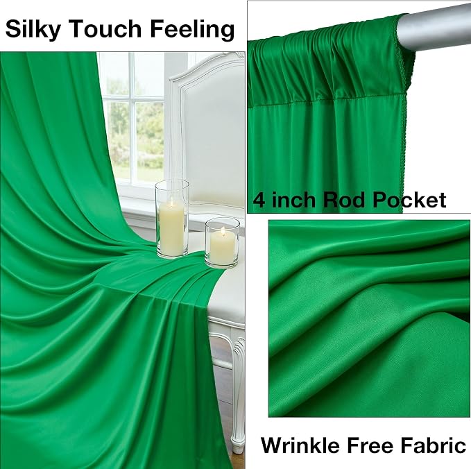 20ftx10ft Wrinkle Free Green Backdrop Curtains for Parties, Silky Polyester Photo Backdrop Drapes 4 Panels 5x10ft Back Drop Cloth for Wedding Birthday Baby Shower Photography Background - Image 2