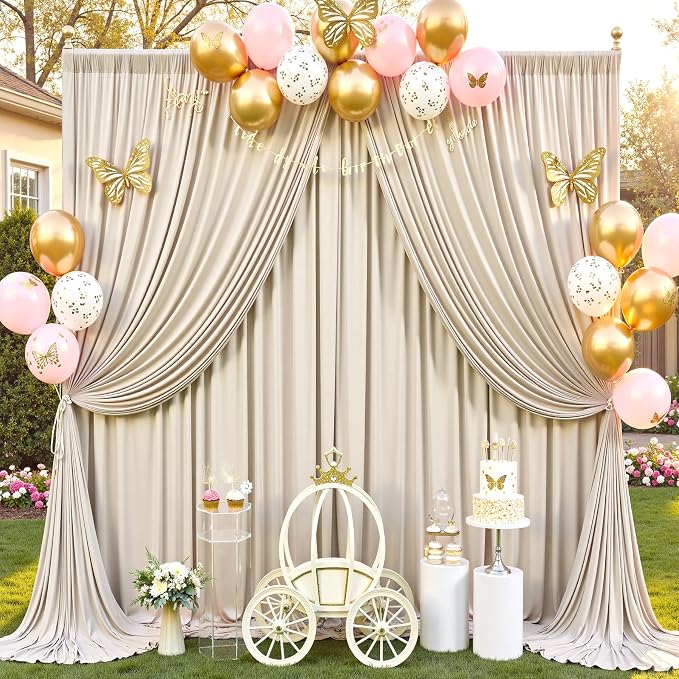 50x12 ft Beige Backdrop Curtains for Weddings Parties, Birthdays and Photos | 10 Panels 5x12 ft, Wrinkle-Free Polyester Drapes, Washable, Ironable, 4 in Rod Pocket for Baby Showers Photography Background - Image 5