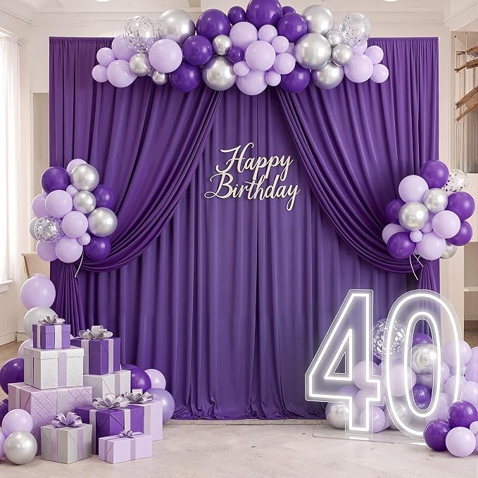 20ft x 10ft Wrinkle Free Purple Backdrop Curtains for Parties, Thick Polyester Backdrop Drapes 20x10ft for Mermaid Birthday Background Baby Shower Home Decor - Image 3