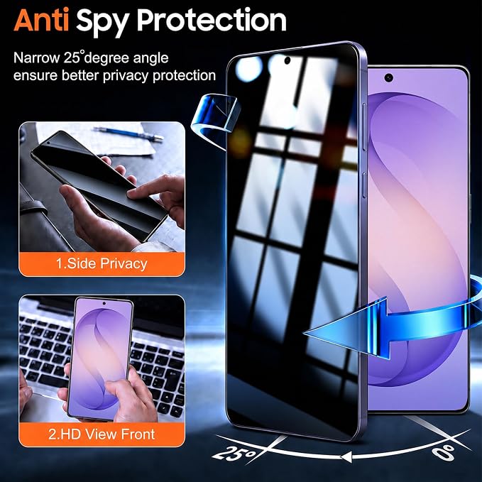 2+2 Pack for Samsung S26 Privacy Screen Protector | Ultrasonic Fingerprint Unlocking, Easy installation, Anti Spy, 9H Hardness Glass, Camera Lens Protector - Image 3
