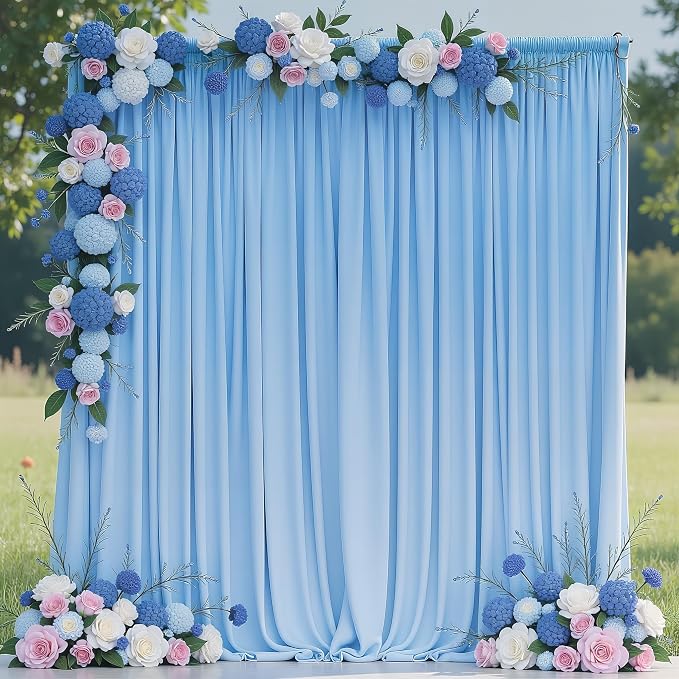 Blue Backdrop Curtain for Wedding Parties Backdrop Drapes 10x10FT | Wrinkle Free Polyester Curtain Backdrop Draping Fabric for Backdrop Photoshoot Birthday Party Background,2 Panel 5x10FT by Wokceer