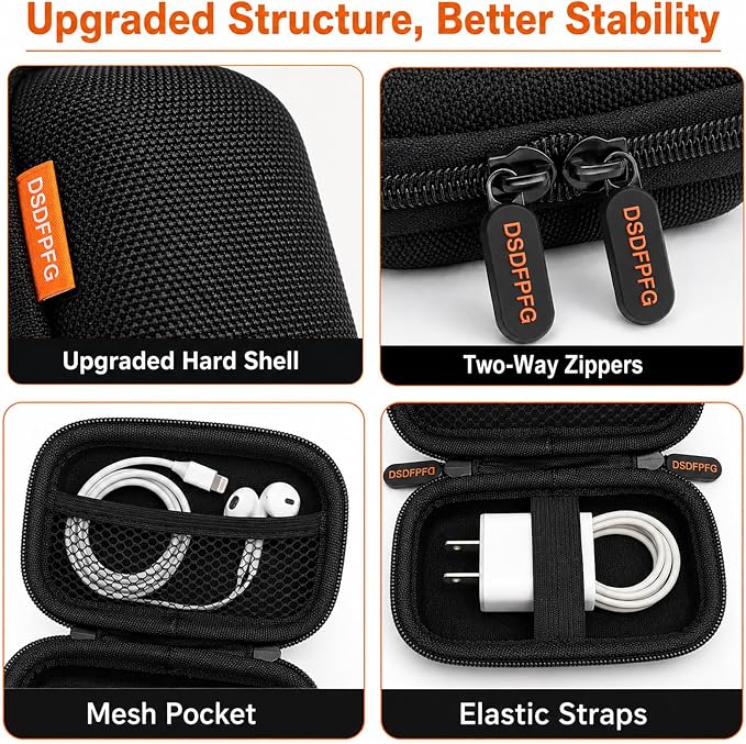 Mini Black Earbud Case, Small Hard Shell Carrying Case, Pocket-Size Pouch | Rectangle Zipper Case for Wired Earbuds, Apple Airpods, Earpods, IEM, Earplugs, Hearing Aids, in-Ear Monitor, USB Flash Drive - Image 6