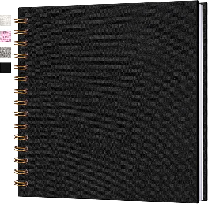 7x7 Inch Scrapbook DIY Photo Album, 20 Sheets (40 Pages), Black | Linen Hardcover, Lay Flat Customizable, Memory for Wedding Guest Book, Family Travel, Polaroid Storage by Hiwhy