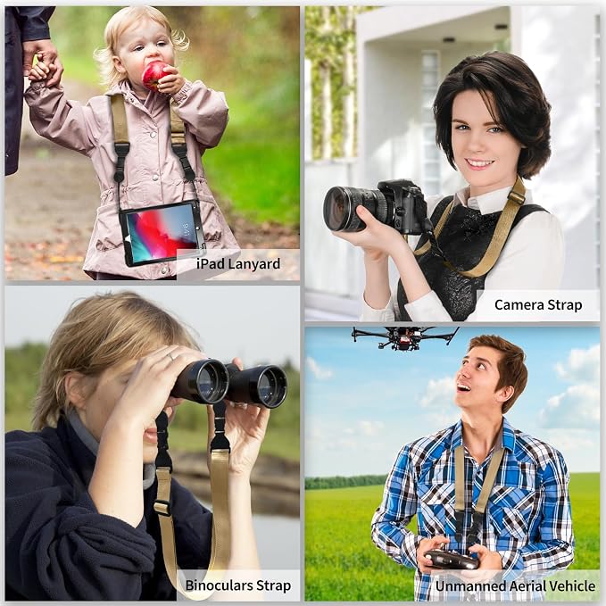 FIEIL Adjustable Shoulder Strap, Nylon Camera Strap, Comfortable Neck Strap for iPad, Cellphone Tablet, Camera, Laptop, Binocular, Luggage Bag (Light Khaki Universal Lanyard) - Image 2
