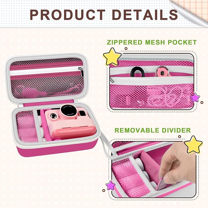 Kids Instant Print Camera Case for DYLANTO for ESOXOFFORE Cameras | Portable Digital Camera Case Organizer for ETIKEZ for YTETCN for DUDUDRAGON with Pocket for Accessories (Box Only)- - Image 6