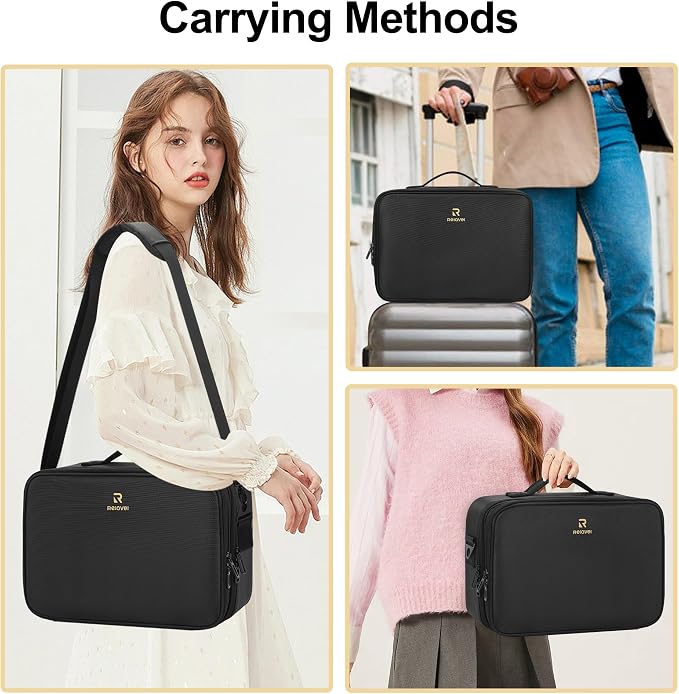 Relavel Travel Makeup Train Case Cosmetic Case Organizer Portable Artist Storage Bag with Adjustable Dividers for Cosmetics Makeup Brushes Toiletry Jewelry Digital Accessories - Image 6