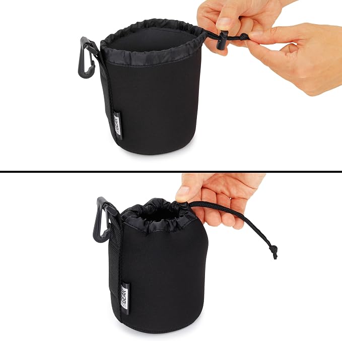 USA Gear FlexARMOR Protective Neoprene Lens Case Pouch Set 3-Pack - Small, Medium and Large Cases with Drawstring Opening, Attached Clip, Reinforced Belt Loop (Black) - Image 5