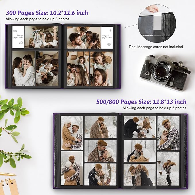 Popotop 4x6 Photo Album Holds 300 Pictures, Vegan Leather Hardcover | 300-Photos Capacity, Acid-Free PP Slip-In Pockets, Mixed-Orientation Layout, Front Photo Window, Gifts for Wedding Baby - Image 5