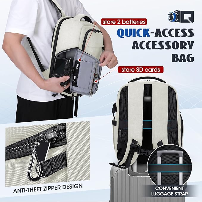 Camera Backpack Camera Bag for Photographers DSLR SLR Mirrorless Camera Cases with Waterproof Rain Cover & Laptop Compartment Fits 14 Inch Laptop,Anti Theft Travel photography backpack,Beige - Image 5