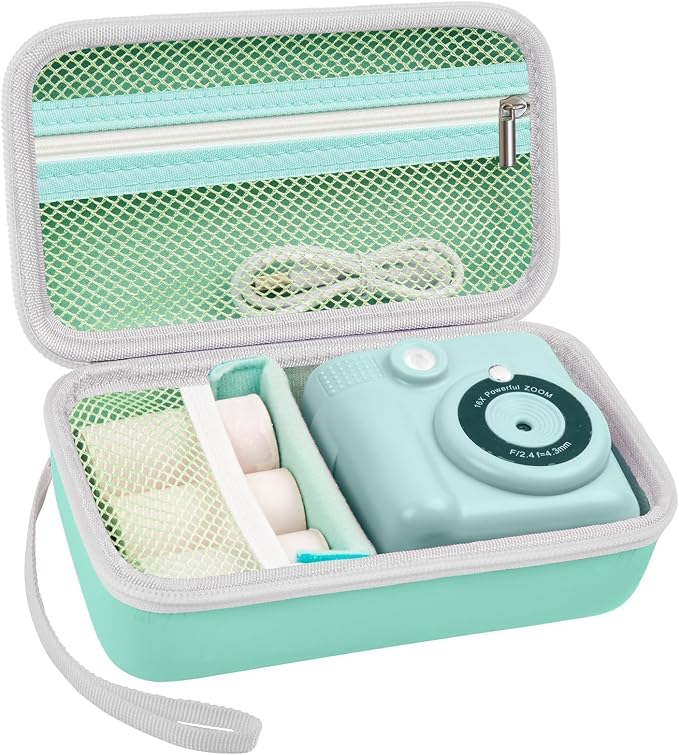 Kids Instant Print Camera Case, Travel Storage Bag for Girls Boys | for ESOXOFFORE for Dylanto for Anchioo for WEEFUN for GKTZ for Amzelas for Mafiti, Mesh Pocket, Wrist Strap, Mint Green by Grapsa