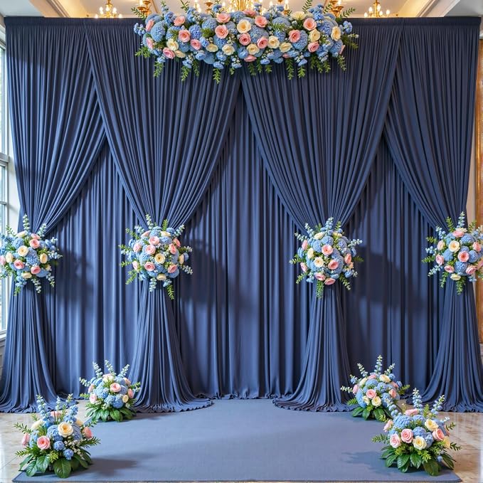 10 Panels Navy Blue Backdrop Curtains for Wedding Party Wrinkle Free Backdrops Curtain Drapes Fabric Decorations Photo Back Drop Cloth for Baby Shower Photography Stage Reception 50ft(W) x 12ft(H) - Image 3