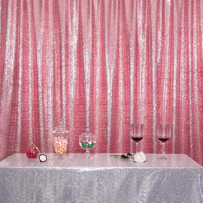 SquarePie 8x8ft Fuchsia Pink Sequin Backdrop, High Density Non-Transparent Glitter Curtain for Photography, Birthday, Wedding Party Decorations, Thick Solid Background with 4" Rod Pocket, 1 Panel - Image 8