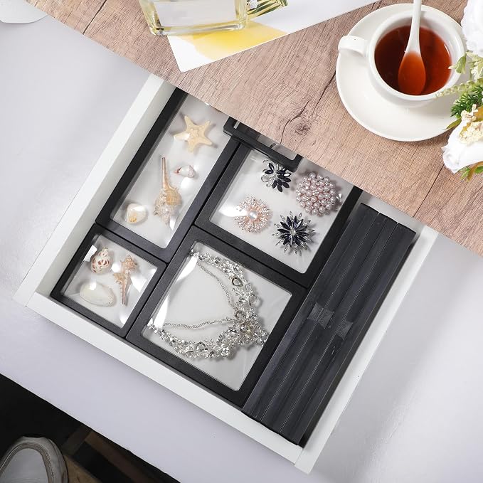 Harloon 12 Pcs 3D Floating Display Case, Black, 3 Size, Square | 3D Floating Frame for Challenge Coins, Medallions, Fossils, Gemstones, Jewelry, Collectibles Shadow Box Display Holder - Image 4
