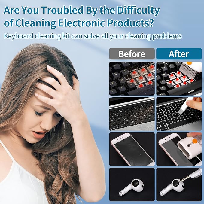 Keyboard Cleaner, Multi-Function Cleaning Kit for MacBook, Laptop, Computer | Includes Screen Spray, Microfiber Wipe, Tech Brush, Works on Airpod, Tablets, Earbuds, Pc Accessories, Electronic Screen - Image 5
