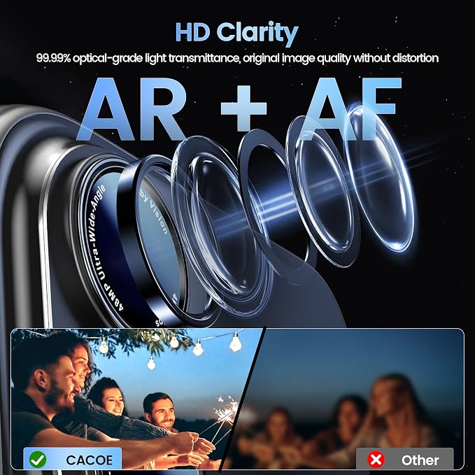 CACOE Metal Camera Lens Protector for iPhone 16/16 Plus/17 Cover | Tempered Glass Cover, Anti-Scratch, Drop-Proof, Strong Adhesion, Camera Screen Cover Accessories, Black - Image 2