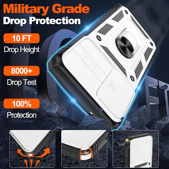 Gritup for Samsung Galaxy S21 FE 5G Case with 2PCS Screen Protector, Build in 360° Rotating Ring Kickstand, Military Grade Protective Case for S21 FE Phone, White+Black - Image 3