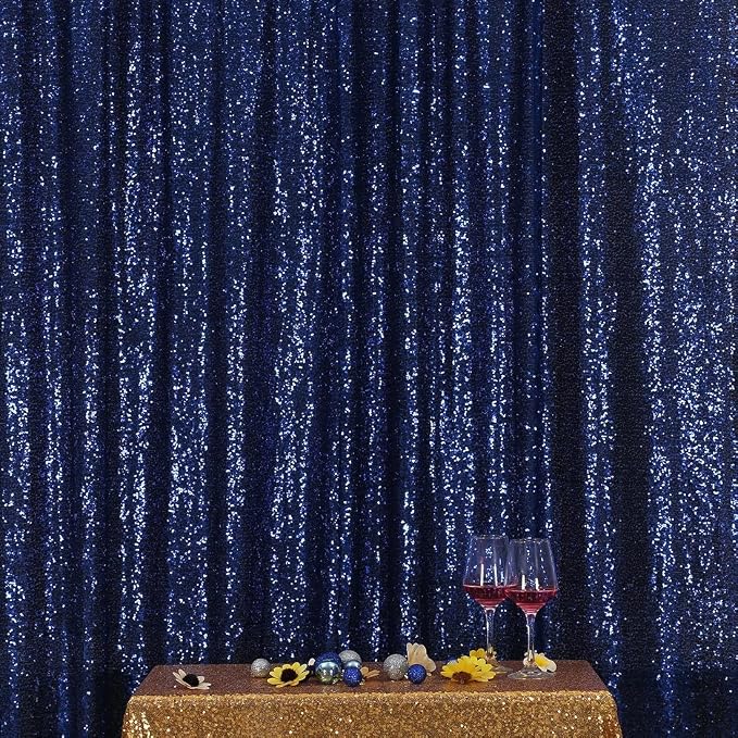 Poise3EHome 6FT x 8FT Navy Blue Sequin Photography Backdrop Curtain for Party Decoration, Navy Blue by Poise3EHome