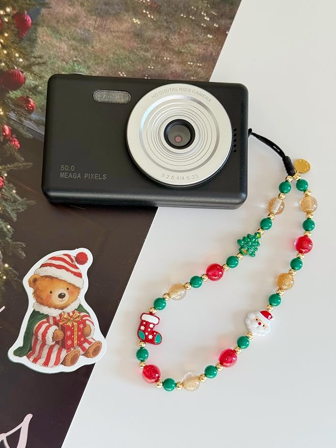 Drawwind Phone Charm Beaded Wristlet Strap Universal Cell Phone Lanyard Cute Bracelet Wrist Strap Beaded Chain String Handmade Accessories for Case Camera Bags (Merry Christmas) - Image 6