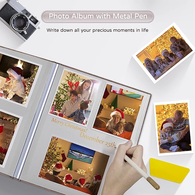 Popotop Large Photo Album Self Adhesive 4x6 5x7 8x10 Scrapbook Album DIY Picture Book,Gifts for Mom,Family Baby and Wedding,with Metal Pen and Plastic Board - Image 5