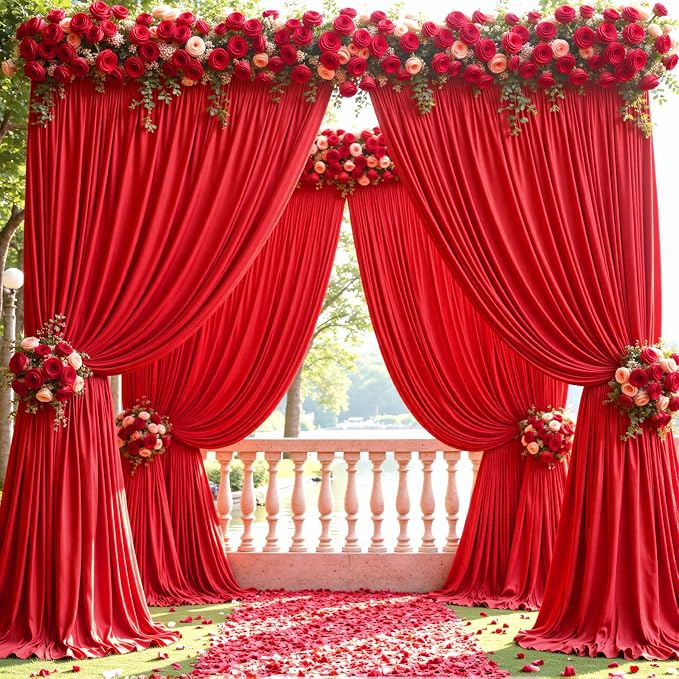 10 Panels Red Backdrop Curtains for Wedding Party Wrinkle Free Backdrops Curtain Drapes Fabric Decorations Photo Back Drop Cloth for Baby Shower Photography Stage Reception 50ft(W) x 12ft(H) - Image 4