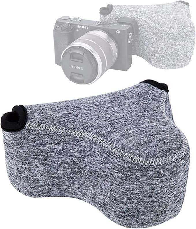 JJC Grey Ultra Light Neoprene Camera Case for Sony a6600 a6500 a6400 a6300 a6100 a6000 a5100 +18-55mm/E 50mm F1.8 Lens, Pouch Bag for Fuji X-T30 X-T20 X-T10 +16-50mm, Canon PowerShot SX530 SX540 G3X by Fotasy