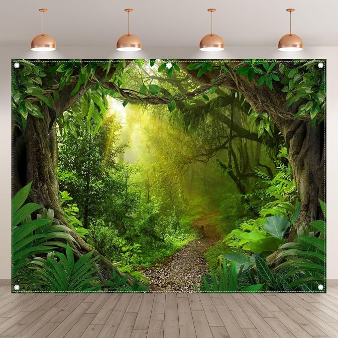 8x6ft Jungle Forest Photography Backdrop Rainforest Background | Tropical Kids Adults Party Supplies, Natural Scenery Banner, Safari Photo Booth, Polyester, Grommets, 1PC - Image 2