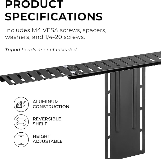 HumanCentric DSLR Monitor Mount Extra Large, Desk Camera, Webcam & Mic | Microphone Shelf for Monitor VESA Arm, Replace Clamp Tripods, 100x100mm Patterns, Aluminum, Hardware Included - Image 2